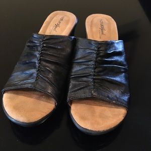 Black leather slide wedge by Naturalizer